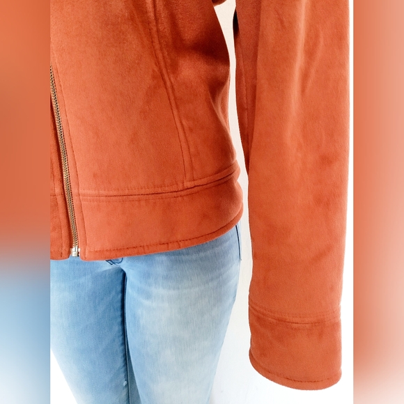 County Clothing Co Canada Faux Suede Sherpa Jacket Full Zip Terracotta Large - Picture 13 of 16